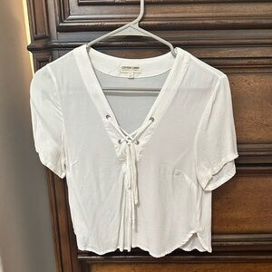 White Lace Up Top